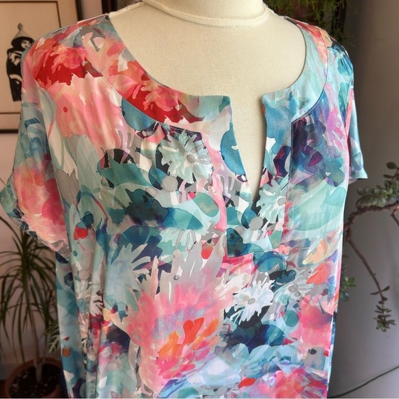Liz Claiborne Floral Casual House Dress Women's XL with Pockets and Pink & Blue - Picture 2 of 7